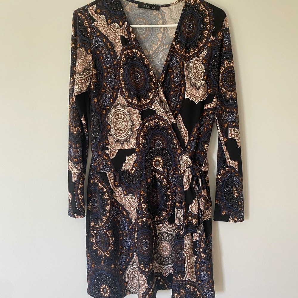 Abbeline Navy Blue and Brown Dress